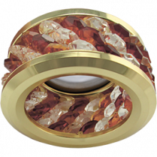 Ecola MR16 DL1655 GU5.3 встр. круглый с хруст.(3 ряда) и ободком - Прозрачный и Янтарь/ Золото 63x85
