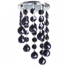 Ecola MR16 CR1007 GU5.3 Glass Стекло Круг с большими хруст. на подвесе "под скос" Черный / Хром 84x170