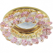Ecola MR16 CD4141 GU5.3 Светильник встр. круглый с хрусталиками Прозрачный и Розовый/Золото 50x90