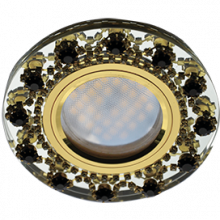 Ecola MR16 DL1660 GU5.3 Glass Стекло Круг с  прозр.и янтарн. стразами Корона (оправа золото)/фон зерк./центр.часть золото 28x93
