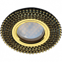 Ecola MR16 DL1662 GU5.3 Glass Стекло Круг с прозр.стразами (оправа золото)/фон черный./центр.часть золото 25x93
